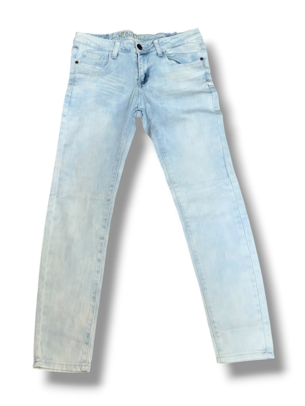 Machine light bleach wash skinny jeans
